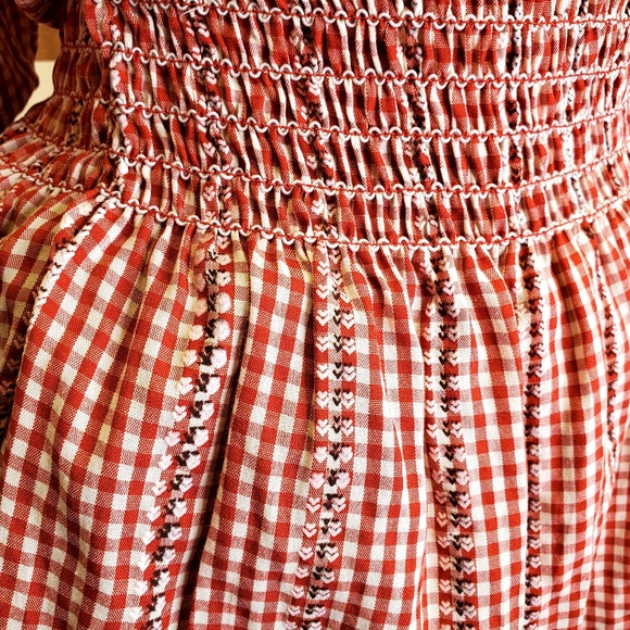 MAX STUDIO Red Smoking Gingham Peplum Off shoulder blouse 3/4 sleeves Size S/M - Picture 2 of 13